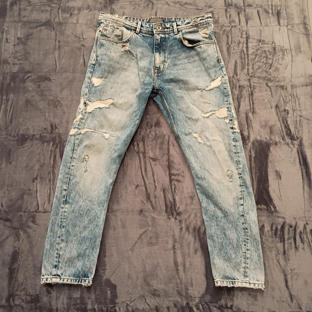 ZARA MAN Distressed‎ Blue Wash Denim Jeans Straight Leg Men Size 32